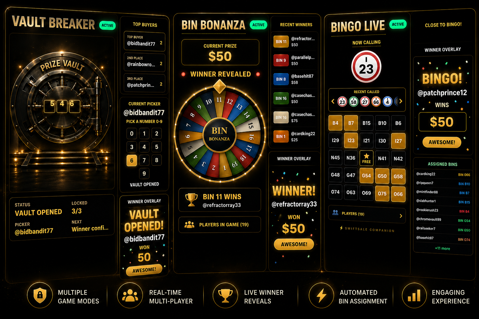 SwiftSale post-sale bonus games interface